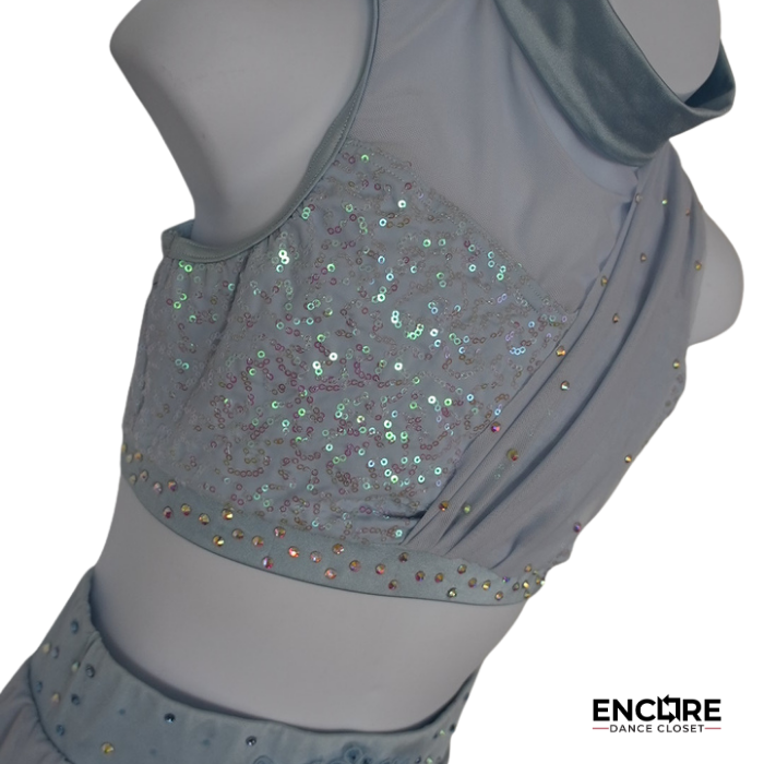 Ice Blue Two-Piece with Sheer Overlay and Rhinestones  two piece