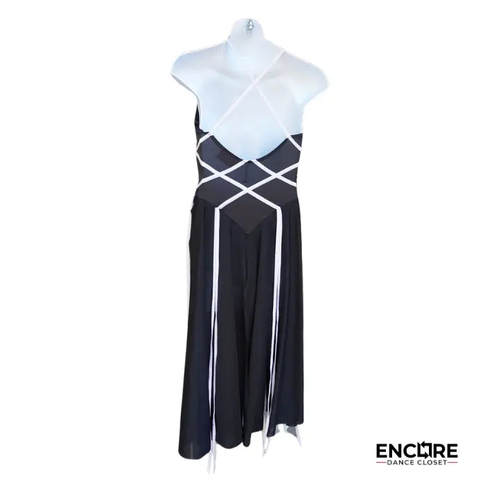 Black Leotard Dress with White Piping  dress