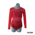 Red Long Sleeve Costume with Fringe and Sequin Detail  leotard