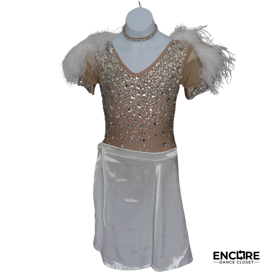 Sparkly Beige Leotard with Feathers