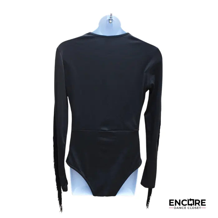 Black Fringe & Studded Mesh Long-Sleeve Leo  leotard