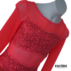 Red Long Sleeve Costume with Fringe and Sequin Detail  leotard