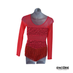 Red Long Sleeve Costume with Fringe and Sequin Detail  leotard