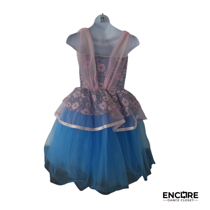 Blue Tutu Dress with Floral Lace and Pink Overlay  dress