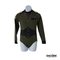 Olive Military-Inspired Leotard with Mesh Detail and Rhinestones  leotard