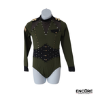 Olive Military-Inspired Leotard with Mesh Detail and Rhinestones  leotard