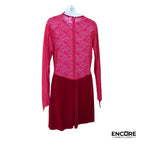 Red Velvet Dress with Lace and Glove Sleeves  dress