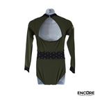 Olive Military-Inspired Leotard with Mesh Detail and Rhinestones  leotard