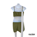 Olive Green Set with Flowing Mesh Panels  two piece