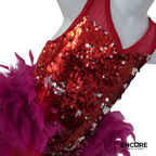 Red Sequin Feathered Performance Dress  dress