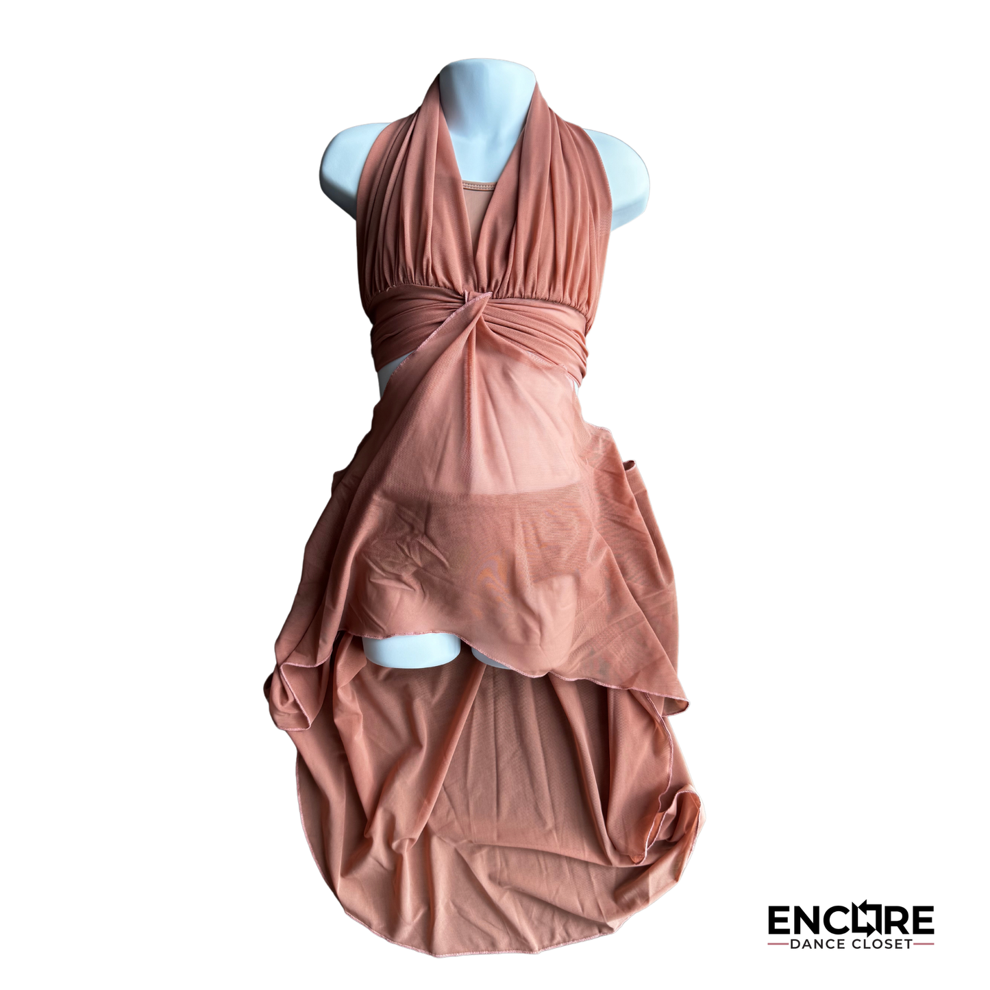 Elegant and Simple Nude Lyrical Two-Piece with Flowing Mesh Layers