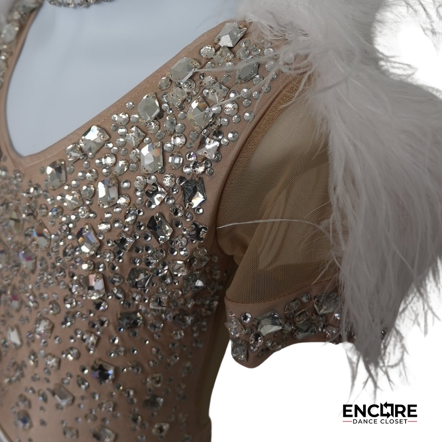 Sparkly Beige Leotard with Feathers - Encore Dance Closet