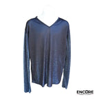 Navy Shiny Mesh Long-Sleeve Boxy Top  top