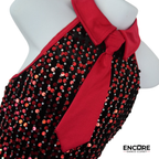 Red & Black Sequin Halter Costume with Tie Detail  leotard