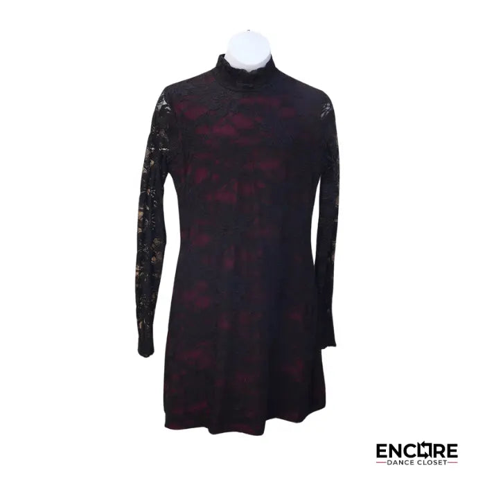 Black Lace Dress with Burgundy Underskirt  dress