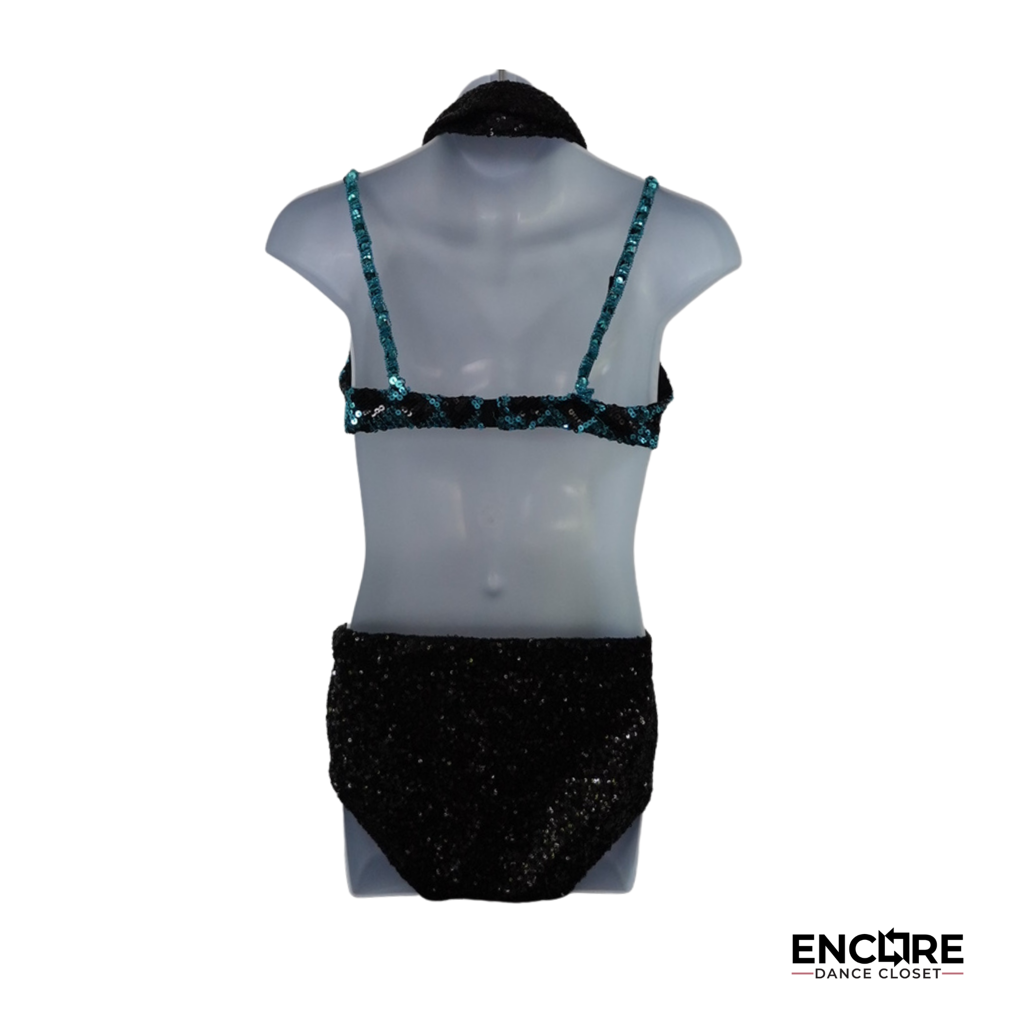 Teal & Black Sequin Checkered Costume Set  two piece