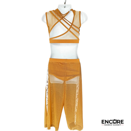 Elegant Two-Piece Nude and White Lace Costume - two-piece dance costume