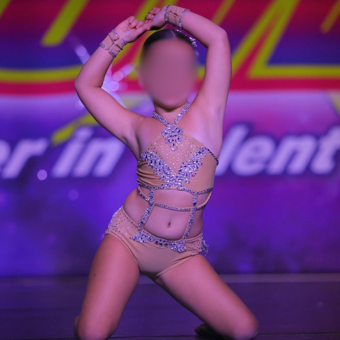 Nude Jazzy Costume with Rhinestones and Fringe - Encore Dance Closet