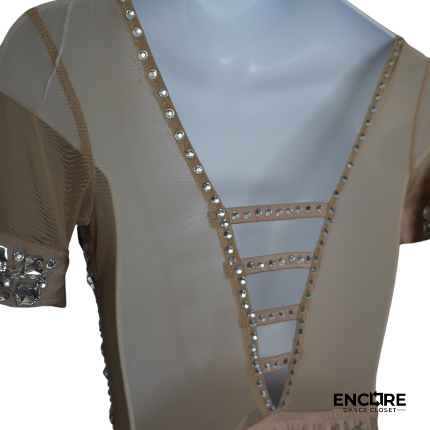 Sparkly Beige Leotard with Feathers - Encore Dance Closet