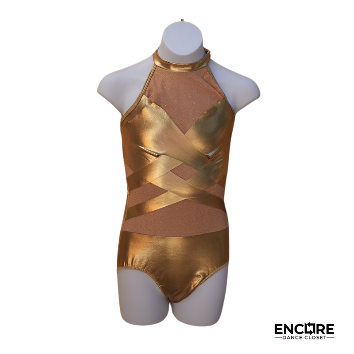 Gold Sparkle Leotard with Nude Mesh