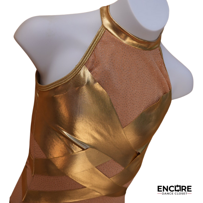 Gold Sparkle Leotard with Nude Mesh