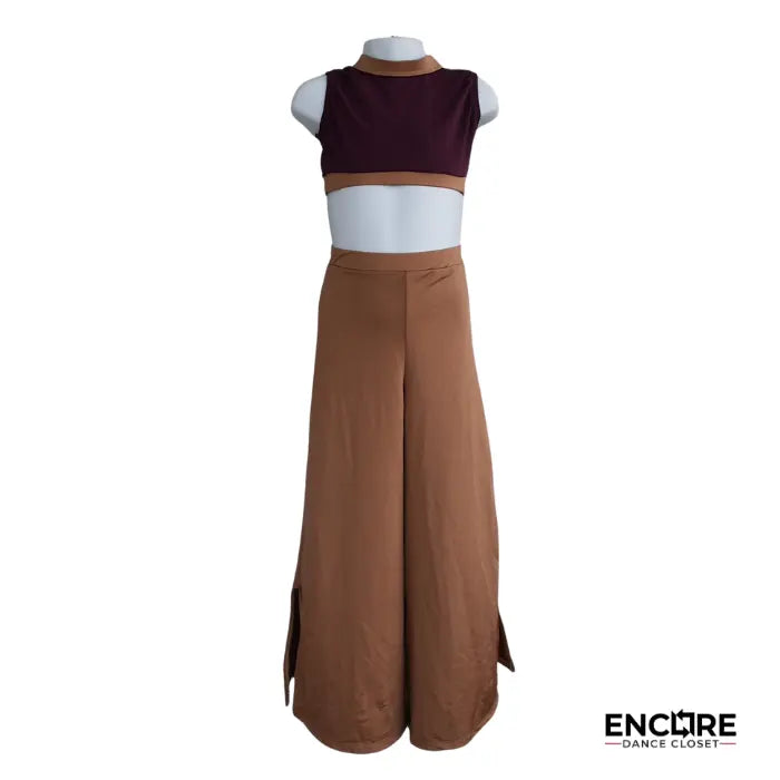 Maroon & Caramel Two-Piece Wide-Leg Set  two piece