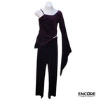 Purple Velvet Asymmetrical Top and Pants Set  two piece
