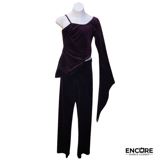 Purple Velvet Asymmetrical Top and Pants Set