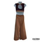 Maroon & Caramel Two-Piece Wide-Leg Set  two piece