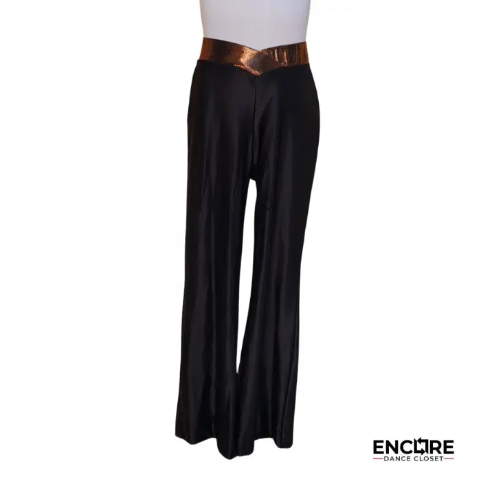 Black Flared Lycra Pants with Orange Foil Waistband  pants