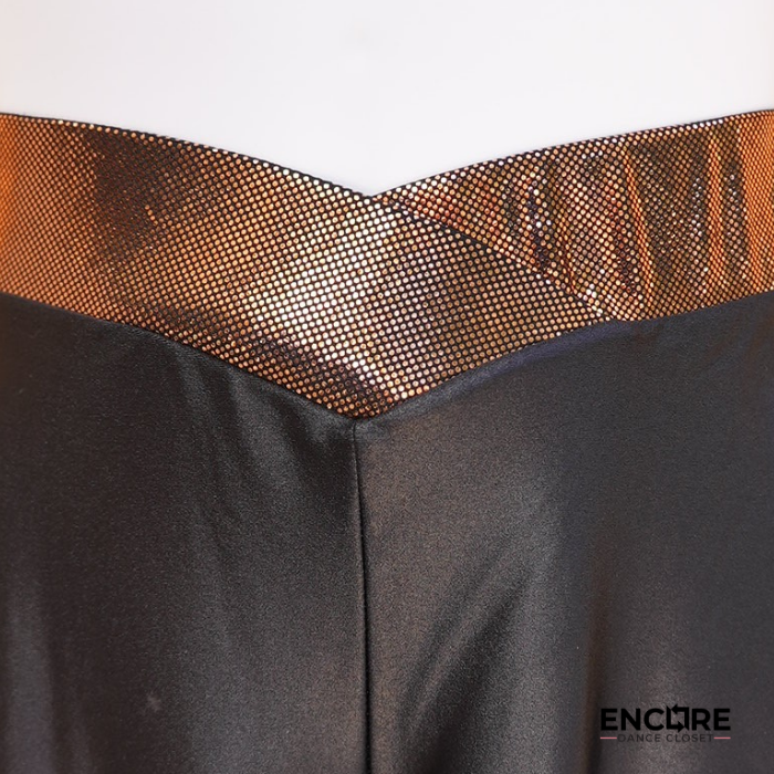 Black Flared Lycra Pants with Orange Foil Waistband