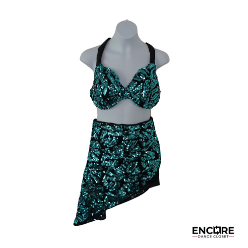 Teal Sequin Two-Piece Dance Costume  two piece