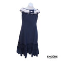 Blue Dress with White Neck and Bow Details 