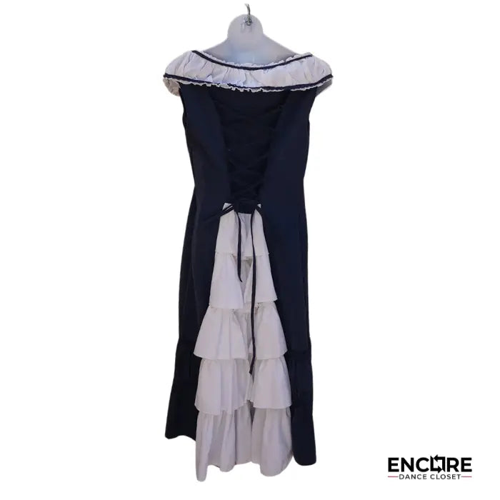 Blue Dress with White Neck and Bow Details 