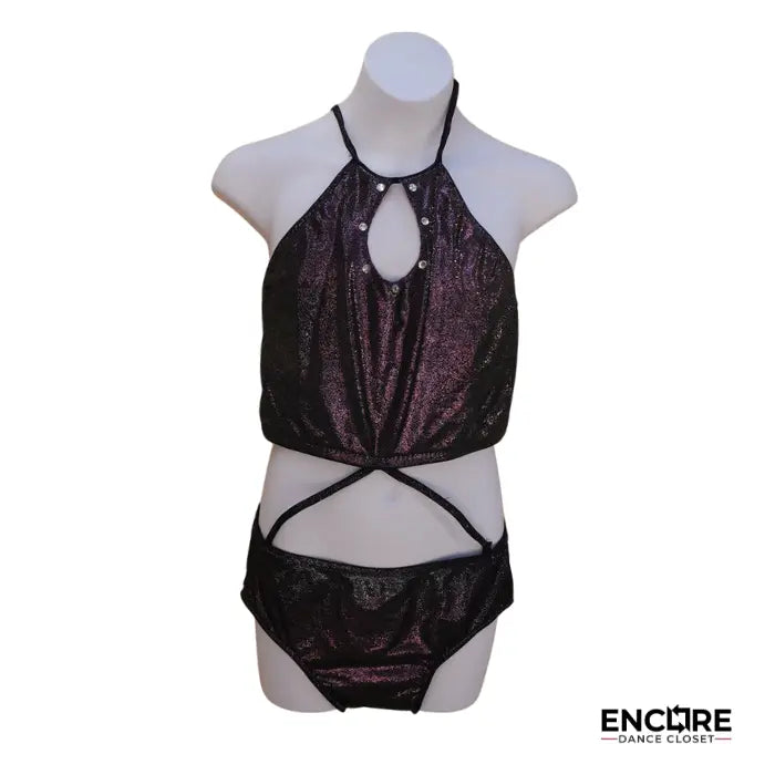Black and Purple Foil Two-Piece with Keyhole Neckline  two piece