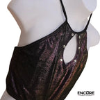 Black and Purple Foil Two-Piece with Keyhole Neckline  two piece