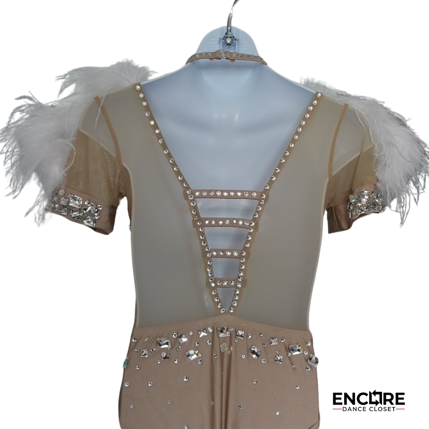 Sparkly Beige Leotard with Feathers