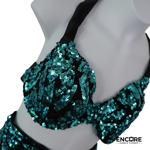 Teal Sequin Two-Piece Dance Costume  two piece