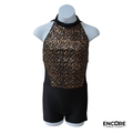 Midnight Bronze Sequin Halter Shorty  biketard