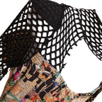 Graffiti-Print Lycra Dress with Fishnet Accent 