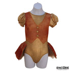 Gold Leotard with Orange Rhinestones and Mesh Skirt  leotard