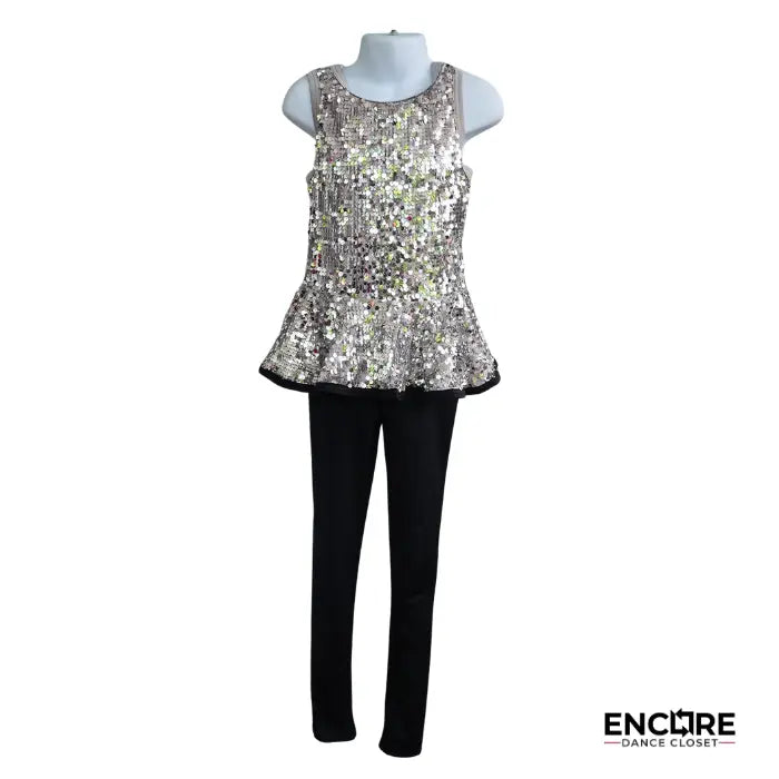 Spotlight Sparkle Silver Peplum Costume  unitard