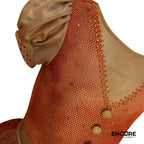 Gold Leotard with Orange Rhinestones and Mesh Skirt  leotard