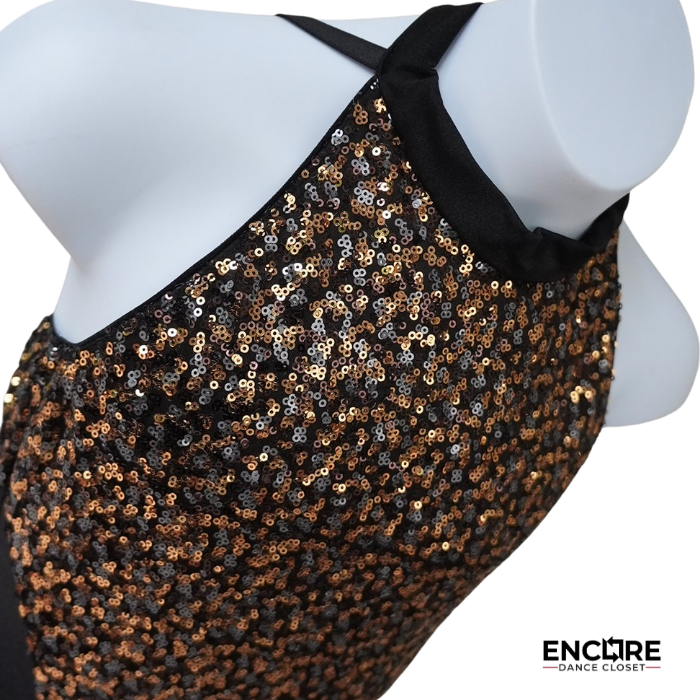 Midnight Bronze Sequin Halter Shorty  biketard