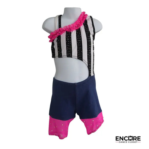 Pop of Pink Striped Jazz Costume  biketard