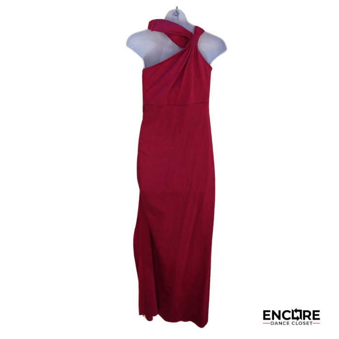 Long Red Lycra Dress with Side Slit