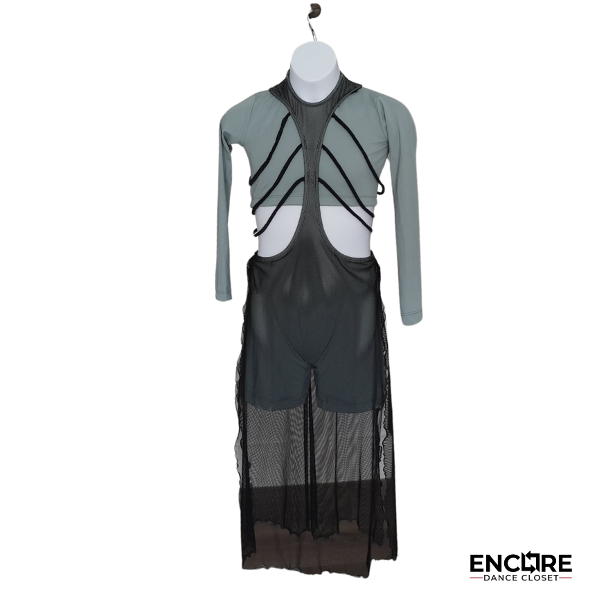 Sage Crop Top & Black Mesh Skirt - Encore Dance Closet