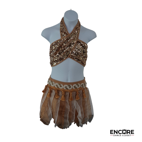 Rose Gold Sequin Halter & Tassel Dance Costume  two piece