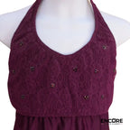 Burgundy Halter Dress with Lace and Lycra  dress