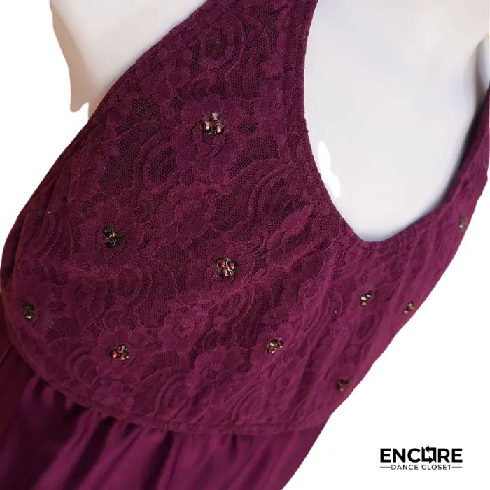 Burgundy Halter Dress with Lace and Lycra  dress